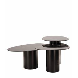 Trio Vega Athezza Lot de Trois Tables Basses en Acier et Céramique Guéridons Asymétriques