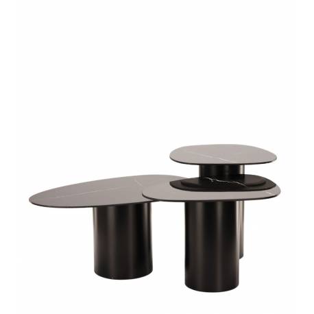 Trio Vega Athezza Lot de Trois Tables Basses en Acier et Céramique Guéridons Asymétriques