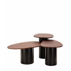 Trio Vega Athezza Lot de Trois Tables Basses en Acier et Manguier Guéridons Asymétriques