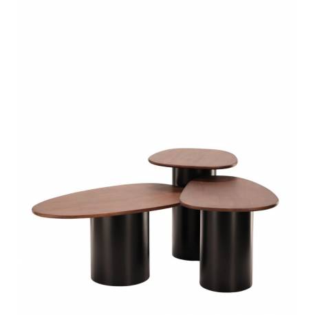 Trio Vega Athezza Lot de Trois Tables Basses en Acier et Manguier Guéridons Asymétriques