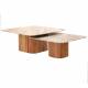 Lot de Tables Basses Bellac Athezza Duo de Tables Carrée en Acacia et Céramique Sellettes Effet Marbre Ivoire/Rose