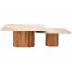 Lot de Tables Basses Bellac Athezza Duo de Tables Carrée en Acacia et Céramique Sellettes Effet Marbre Ivoire/Rose