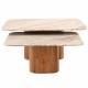 Lot de Tables Basses Bellac Athezza Duo de Tables Carrée en Acacia et Céramique Sellettes Effet Marbre Ivoire/Rose