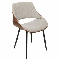 Chaise Mannix Signature Assise de Table Tendance Siège en Tissu Beige, Noyer Naturel et Métal Noir 53,5x56x78cm
