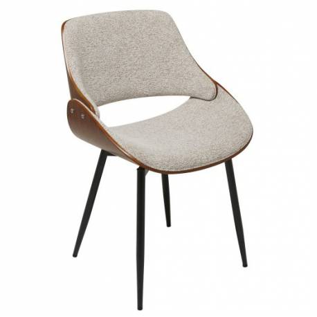 Chaise Mannix Signature Assise de Table Tendance Siège en Tissu Beige, Noyer Naturel et Métal Noir 53,5x56x78cm