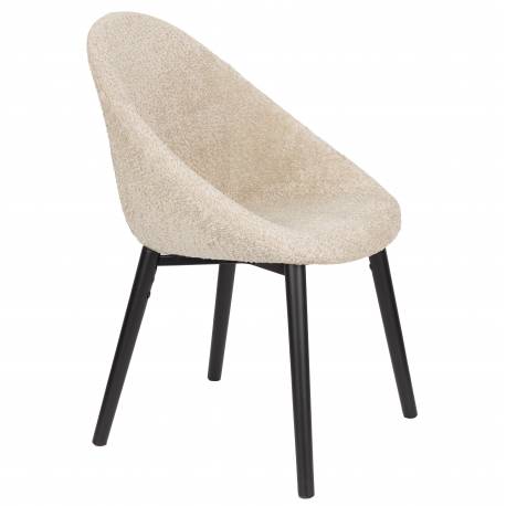 Chaise Fenna Dutchbone Assise en Acier Noir et Tissu Bouclette Beige Siège de Table Tendance 54x57x81,5cm