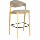 Duo Chaises de Bar Babington Dutchbone Sièges Hauts en Bois Naturel et Tissu Chiné Beige Assises Rétro 51,4x57,5x91,5cm
