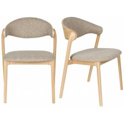 Lot de 2 Chaises Babington Dutchbone Duo de Fauteuils de Table en Bois Naturel et Tissu Chiné Beige Assises Rétro 56,5x58x80,5cm