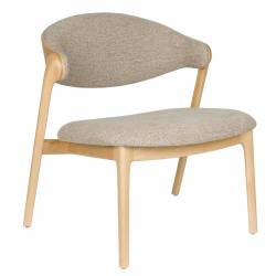 Fauteuil Lounge Babington Dutchbone Siège de Salon en Bois Naturel et Tissu Chiné Beige Assises Rétro 65x71x74,3cm