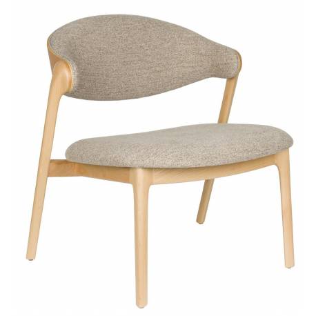 Fauteuil Lounge Babington Dutchbone Siège de Salon en Bois Naturel et Tissu Chiné Beige Assises Rétro 65x71x74,3cm