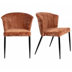 Lot de Deux Chaises Georgia Dutchbone Duo d'Assises en Velours Brique et Acier Noir Fauteuils de Table 60x62x78cm