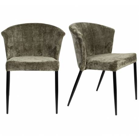 Lot de Deux Chaises Georgia Dutchbone Duo d'Assises en Velours Vert et Acier Noir Fauteuils de Table 60x62x78cm