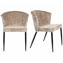 Lot de Deux Chaises Georgia Dutchbone Duo d'Assises en Velours Beige et Acier Noir Fauteuils de Table 60x62x78cm