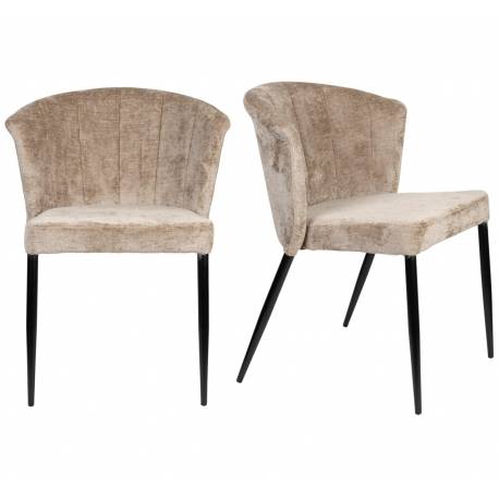 Lot de Deux Chaises Georgia Dutchbone Duo d'Assises en Velours Beige et Acier Noir Fauteuils de Table 60x62x78cm