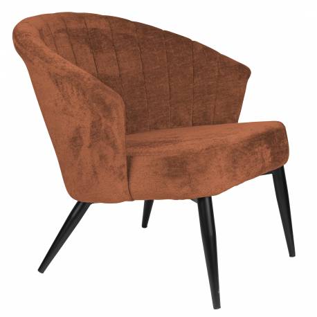 Fauteuil Georgia Dutchbone Large Assise en Velours Brique et Acier Noir Siège Seventies 71x73,5x77cm