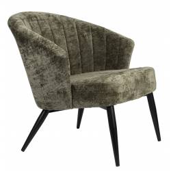 Fauteuil Georgia Dutchbone Large Assise en Velours Vert et Acier Noir Siège Seventies 71x73,5x77cm