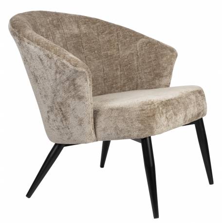 Fauteuil Georgia Dutchbone Large Assise en Velours Beige et Acier Noir Siège Seventies 71x73,5x77cm
