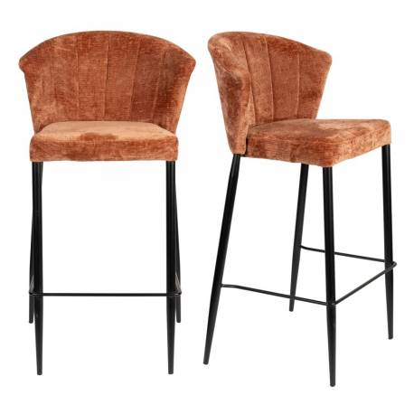 Lot de Deux Chaises de Bar Georgia Dutchbone Duo de Tabourets en Velours Brique et Acier Noir Assises de Bar 54x56x101cm