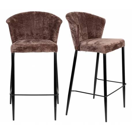 Lot de Deux Chaises de Bar Georgia Dutchbone Duo de Tabourets en Velours Violet et Acier Noir Assises de Bar 54x56x101cm
