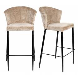 Lot de Deux Chaises de Bar Georgia Dutchbone Duo de Tabourets en Velours Beige et Acier Noir Assises de Bar 54x56x101cm