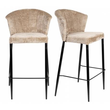 Lot de Deux Chaises de Bar Georgia Dutchbone Duo de Tabourets en Velours Beige et Acier Noir Assises de Bar 54x56x101cm