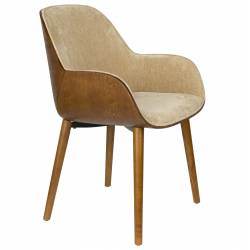 Chaise Taylor Dutchbone Fauteuil de Table en Frêne et Velours Beige Assise Seventies 56,5x59,5x83,5cm