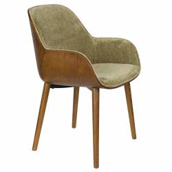 Chaise Taylor Dutchbone Fauteuil de Table en Frêne et Velours Vert Assise Seventies 56,5x59,5x83,5cm