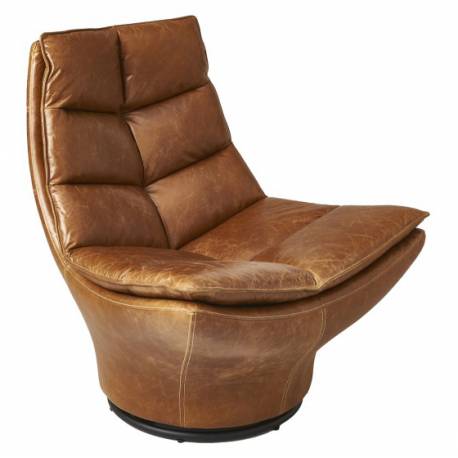 Fauteuil Achille Pivotant Signature Vintage Design Lounge Bar Siège de Salon Camel 86x87x96cm