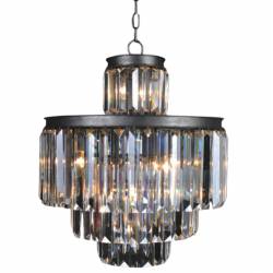 Lustre Verre Métal Gris Fulgurant Signature Suspension Pampille Eclairage 11 lampes 52x52x63cm