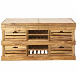 Grand Billot Aubrac Signature Comptoir de Cuisine Meuble Rangement Acacia et Hévéa 60x90x180cm