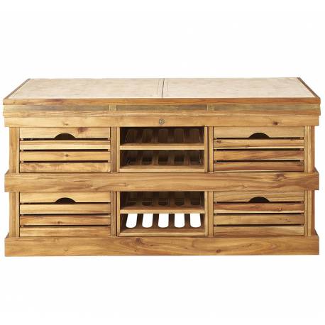 Grand Billot Aubrac Signature Comptoir de Cuisine Meuble Rangement Acacia et Hévéa 60x90x180cm