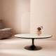 Table Basse Tulipe Signature Table d’Appoint Ovale Métal Noir Chêne et Marbre 44x80x130cm