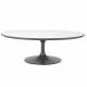 Table Basse Tulipe Signature Table d’Appoint Ovale Métal Noir Chêne et Marbre 44x80x130cm