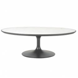 Table Basse Tulipe Signature Table d’Appoint Ovale Métal Noir Chêne et Marbre 44x80x130cm