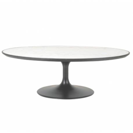 Table Basse Tulipe Signature Table d’Appoint Ovale Métal Noir Chêne et Marbre 44x80x130cm