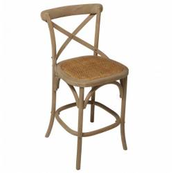 Chaise de Bar Bistrot Signature Assise de Comptoir Siège de Bar en Chêne Couleur Oxydée et Paille de Riz 50x51x96cm