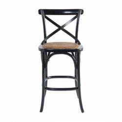 Chaise de Bar Bistrot Signature Assise de Comptoir Siège de Bar en Chêne Noir et Paille de Riz 50x51x96cm