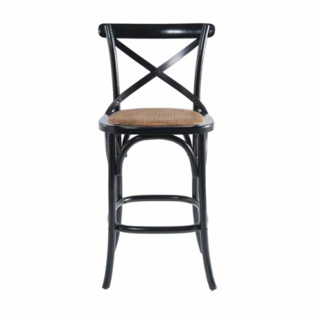 Chaise de Bar Bistrot Signature Assise de Comptoir Siège de Bar en Chêne Noir et Paille de Riz 50x51x96cm