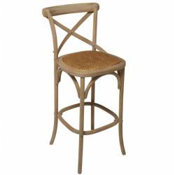 Chaise de Bar Bistrot Signature Assise de Comptoir Siège de Bar en Bouleau Oxydé et Paille de Riz 50x51x110cm