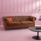 Canapé Chesterfield 3 Places Chocolat Signature Sofa Vintage Assise de Salon en Cuir Couleur Chocolat 77x96x223cm