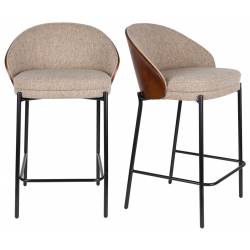 Lot de 2 Chaises de Comptoir Rodin Dutchbone Assises Hautes Bois et Tissu Tabourets de Bar 50x53x87cm