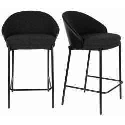 Lot de 2 Chaises de Comptoir Rodin Bouclé Black Dutchbone Bois et Tissu Bouclé Tabourets de Bar 50x53x87cm