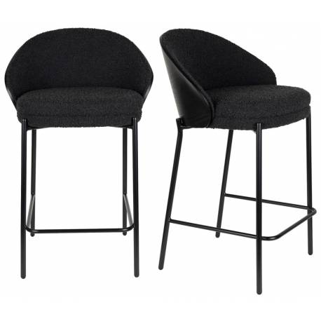 Lot de 2 Chaises de Comptoir Rodin Bouclé Black Dutchbone Bois et Tissu Bouclé Tabourets de Bar 50x53x87cm
