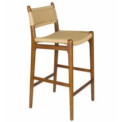 Tabouret de Bar Cécile Dutchbone Chaise de Comptoir en Bois Finition Noyer et Cordage Chaise Haute 47x48x95,5cm