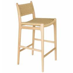 Tabouret de Bar Cécile Dutchbone Chaise de Comptoir en Bois Finition Naturelle et Cordage Chaise Haute 47x48x95,5cm