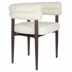 Chaise Sela Dutchbone Assise en Hévéa et Tissu Blanc Fauteuil de Salle de Manger 57x63x73cm