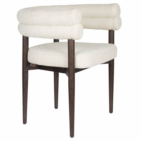 Chaise Sela Dutchbone Assise en Hévéa et Tissu Blanc Fauteuil de Salle de Manger 57x63x73cm