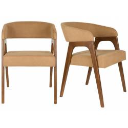Lot de Deux Chaises Adamello Dutchbone Duo d'Assises en Hévéa et Tissu Beige Fauteuils de Table Seventies 54,5x58x74cm