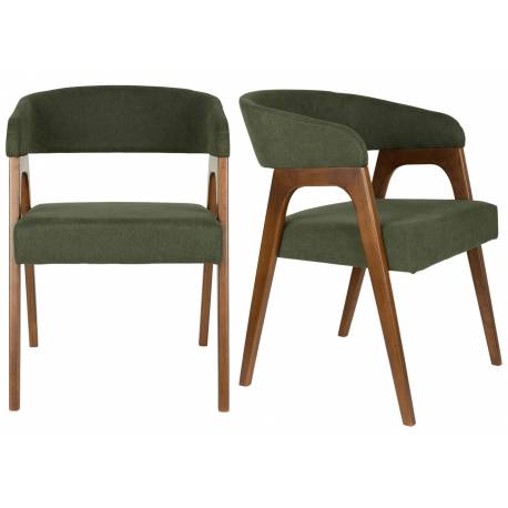Lot de Deux Chaises Adamello Dutchbone Duo d'Assises en Hévéa et Tissu Vert Fauteuils de Table Seventies 54,5x58x74cm