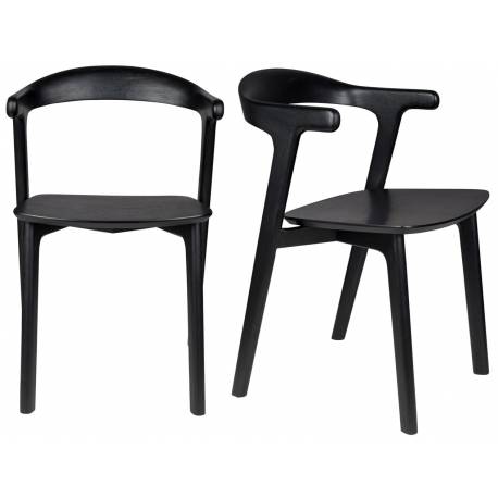 Lot de Deux Chaises Northwood Zuiver Duo d'Assises en Hévéa Finition Noire Sièges de Tables Esprit Scandinave 51x53x76,5cm